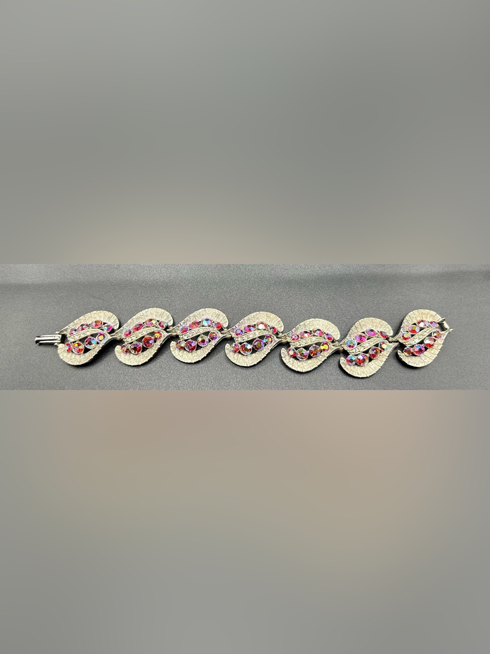 Vintage BSK Red Aurora Crystal Accent Silver-Tone Bracelet
